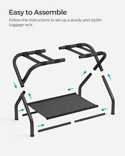 Luggage Racks, Set of 2, Suitcase Stand with Fabric Storage Shelf, for Guest Room, Bedroom, Hotel, Foldable Steel Frame, Holds up to 110 Lb, 27.2 X 15 X 20.5 Inches, Black URLR002B02