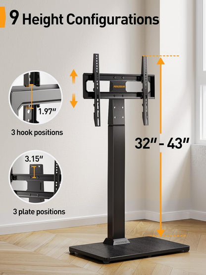 Floor TV Stand with Mount for 32-70 Inch Tvs up to 88Lbs, Floor Standing TV Stand with 9 Height Adjustment, TV Swivel Stand for Living Room with Wood Base, Max VESA 400X400Mm, PGFS09