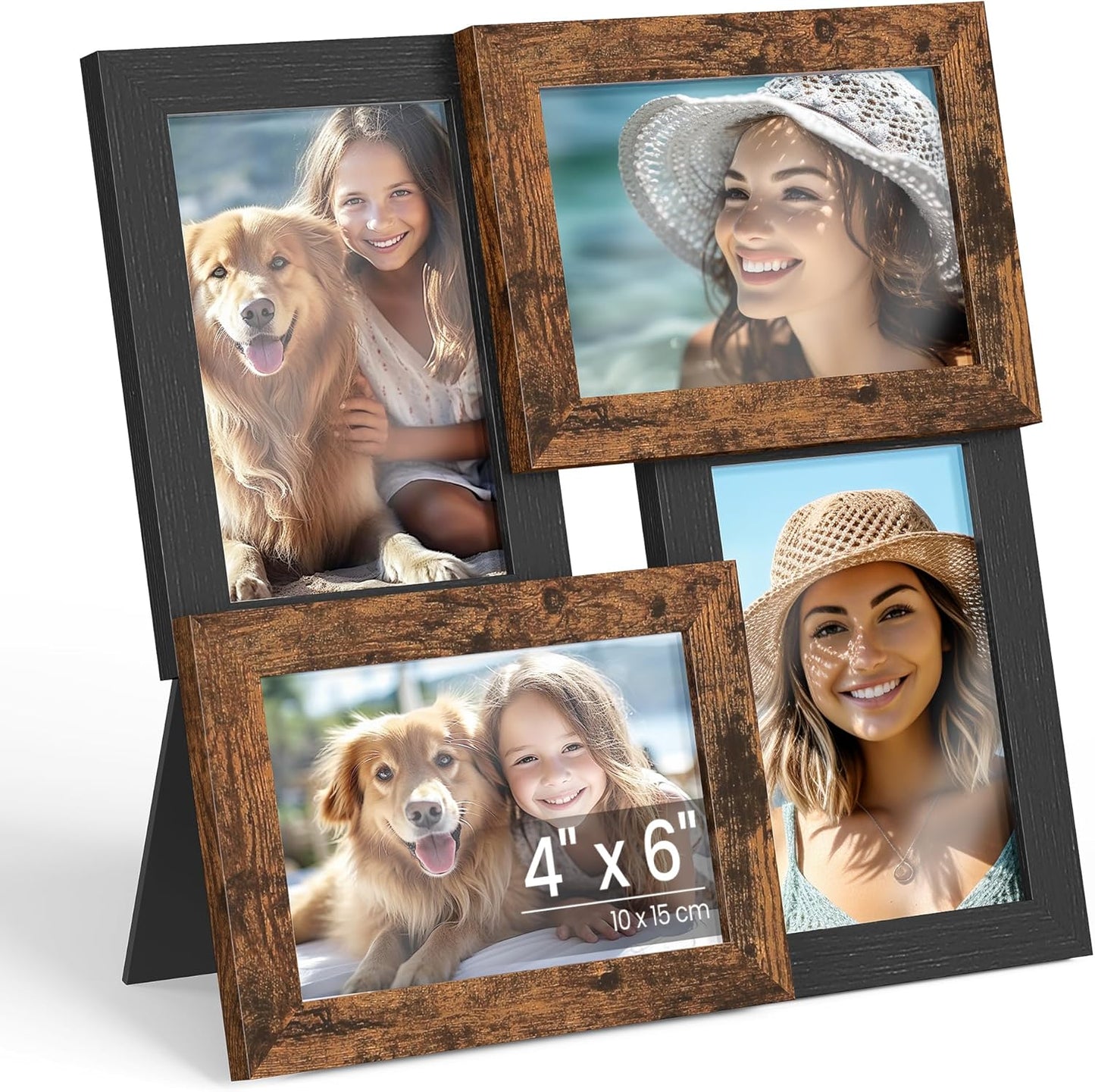 4X6 Collage Picture Frames, Family Photo Collage Frame Set of 4 for Wall Decor, Glass Front, Wall Hanging or Tabletop, Ink Black URPF25BK