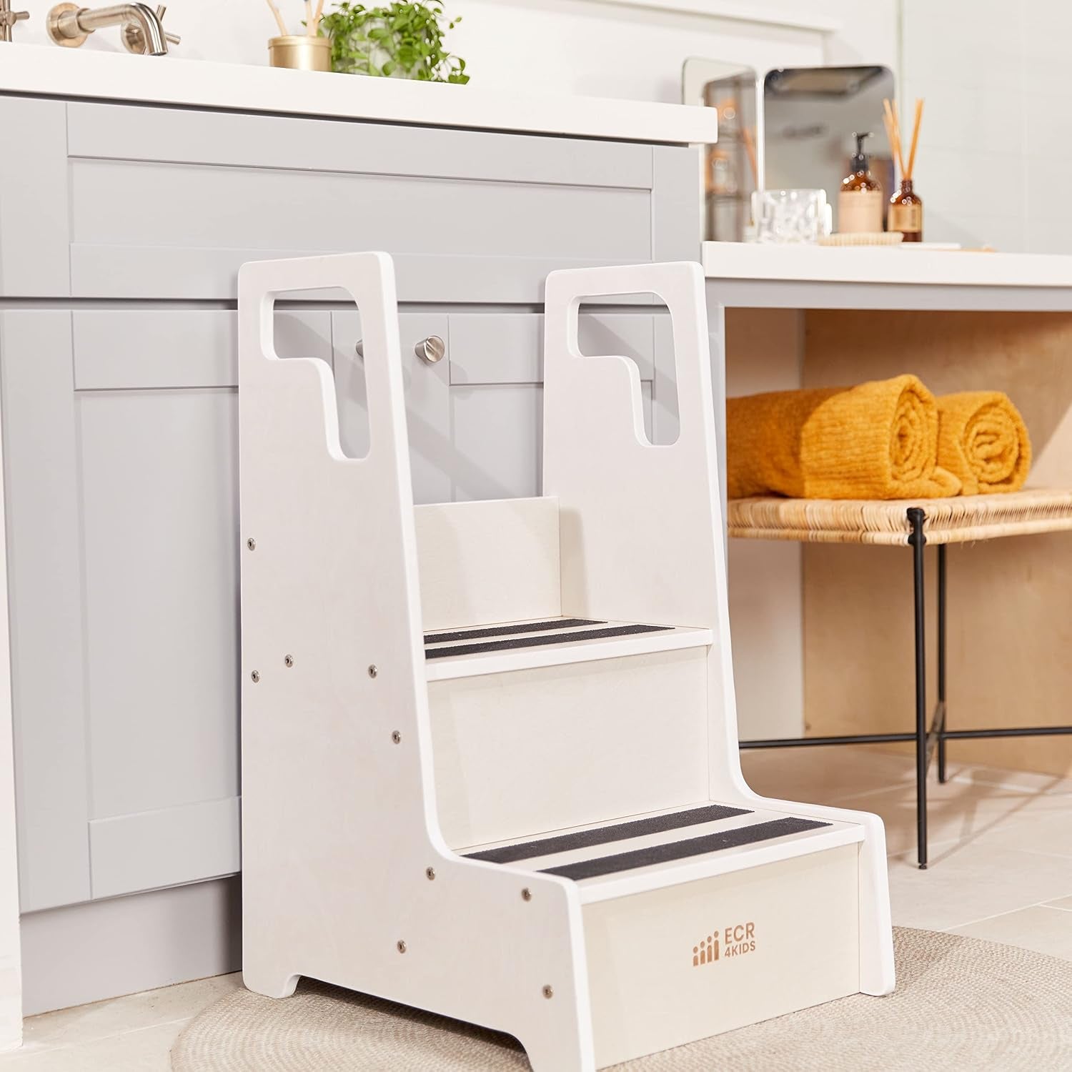 Reach-Up Step Stool with Handles, Kids Furniture, White Wash