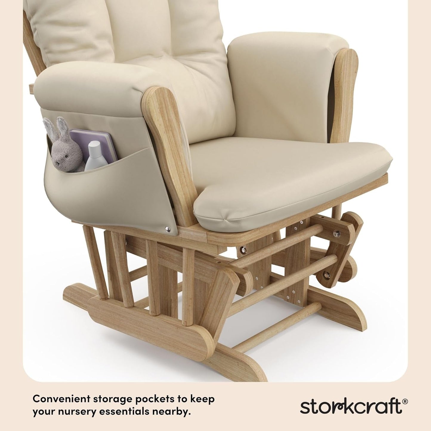 Premium Hoop Glider & Ottoman (Natural/Beige) — GREENGUARD Gold Certified Nursery Glider, Solid Wood Craftsmanship, Smooth-Gliding Nursery Chair and Ottoman, Award-Winning