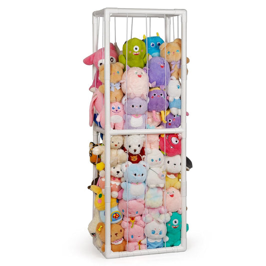 Stuffed Animal Storage Zoo Holder Space save Vertical PVC with Elastic Band and Net for Playroom Bedroom Nursery (White 1)