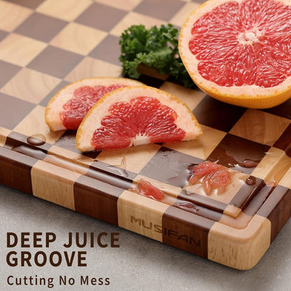Acacia Wood Cutting Board for Kitchen – Chopping Board with Grooves & Handles, Large Wooden Cutting Board for Meat, Vegetables, Fruits, Cheese and Fruits Ideal Kitchen Gifts