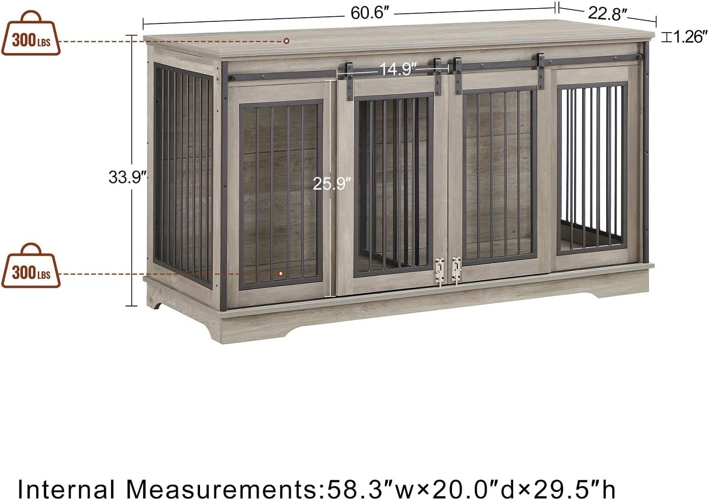 Large Dog Crate Furniture with Sliding Barn Door, 66'' Wooden Dog Kennel Indoor Pet Crate with Drawer and Divider, TV Stand XXL Dog Crate for Large Dog or 2 Medium Dogs, White