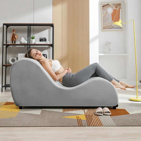 Yoga Chair, Curved Yoga Chaise Lounge for Stretching Relaxing Exercising, Modern Velvet Sleek Yogas Chaise Lounge Sofa Chair with Ergonomic Positioning for Bedroom, Living Room - Light Grey