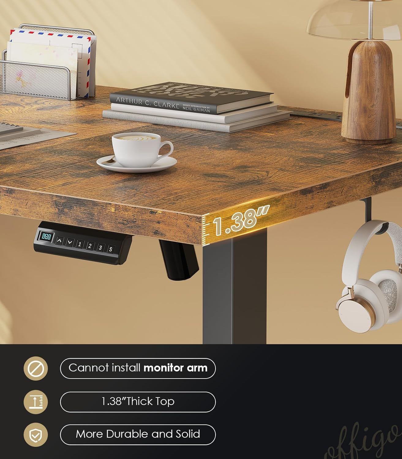 71 Inch Executive Electric Standing Desk, Height Adjustable Desk with Power Outlet & 1.38" Thick 3-Piece Desktop, Sit Stand Computer Desk for Home, Office, Conference Room, Rustic Brown