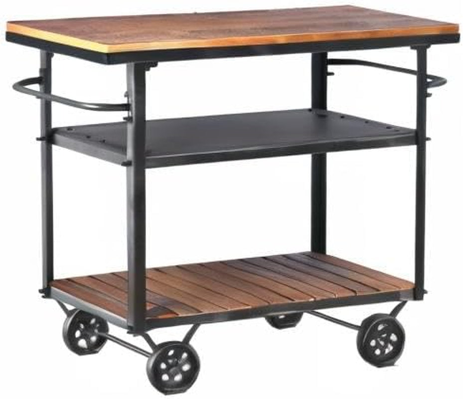 Industrial 3 Tier Rolling Utility Storage Cart Wine Beverage, Metal Wine Rack with Wheels Kitchen Bar Dining Room Tea Wine, Storage Cart with Wood