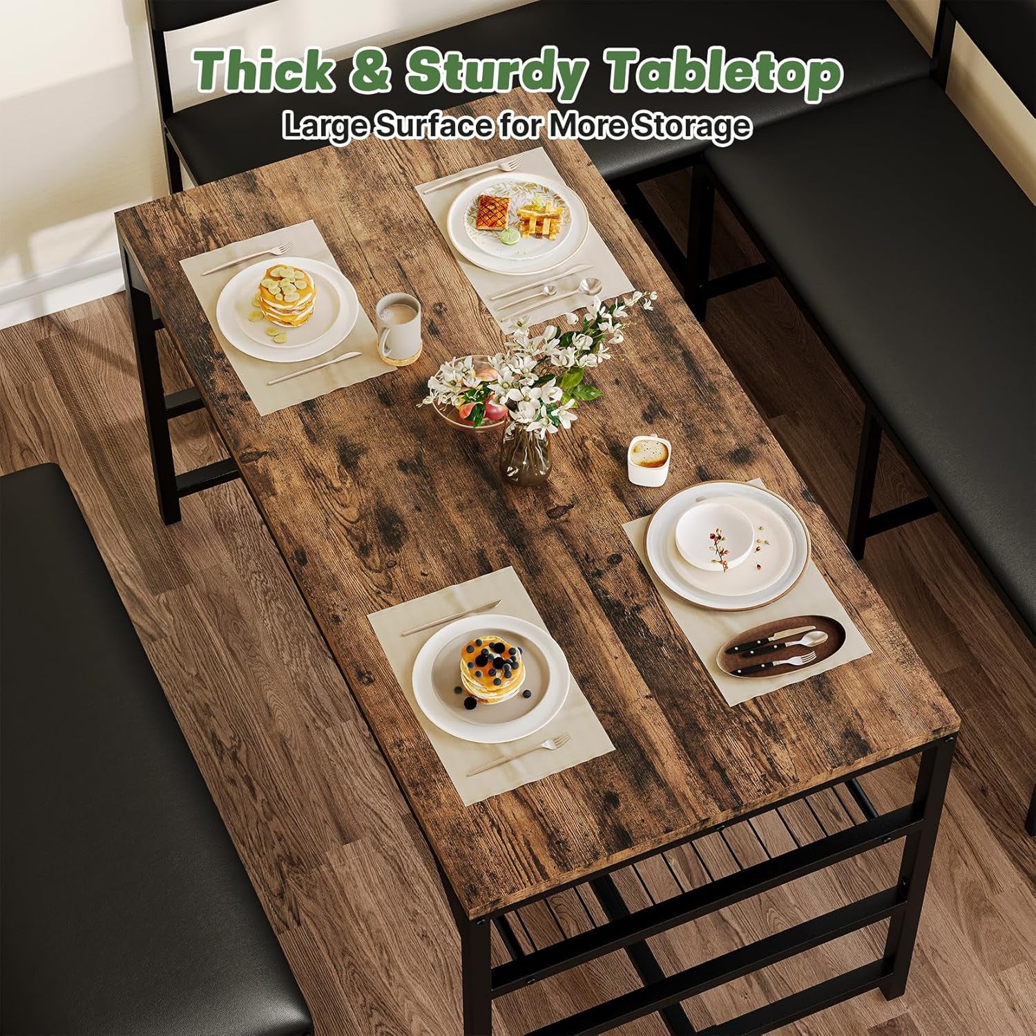 Kitchen Breakfast Nook Table Set with Soft Seat, Corner Dining Table Set for 4-6 People, Dining Room Sets for 4, Space Saving Kitchen Booth Seating with Table for Small Space, Coffee Brown