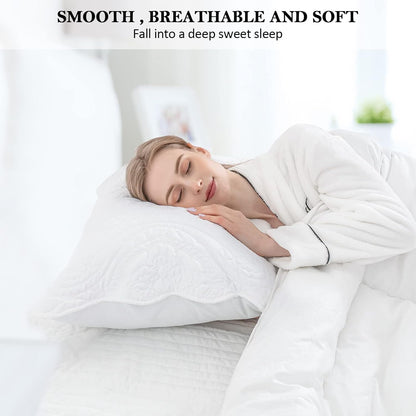 Quilted Pillow Shams Set of 2, Decorative Microfiber King Bed Pillow Shams, Soft Breathable Pillow Covers with Envelope Closure (White, 2Pcs:20 X 36Inch)