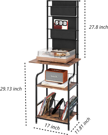 6-Tier Record Player Stand, Turntable Stand with Large Desktop, Tall Vinyl Player Stand with Display Rack, CD Vinyl Storage Holder, Gramophone Table for Living Room