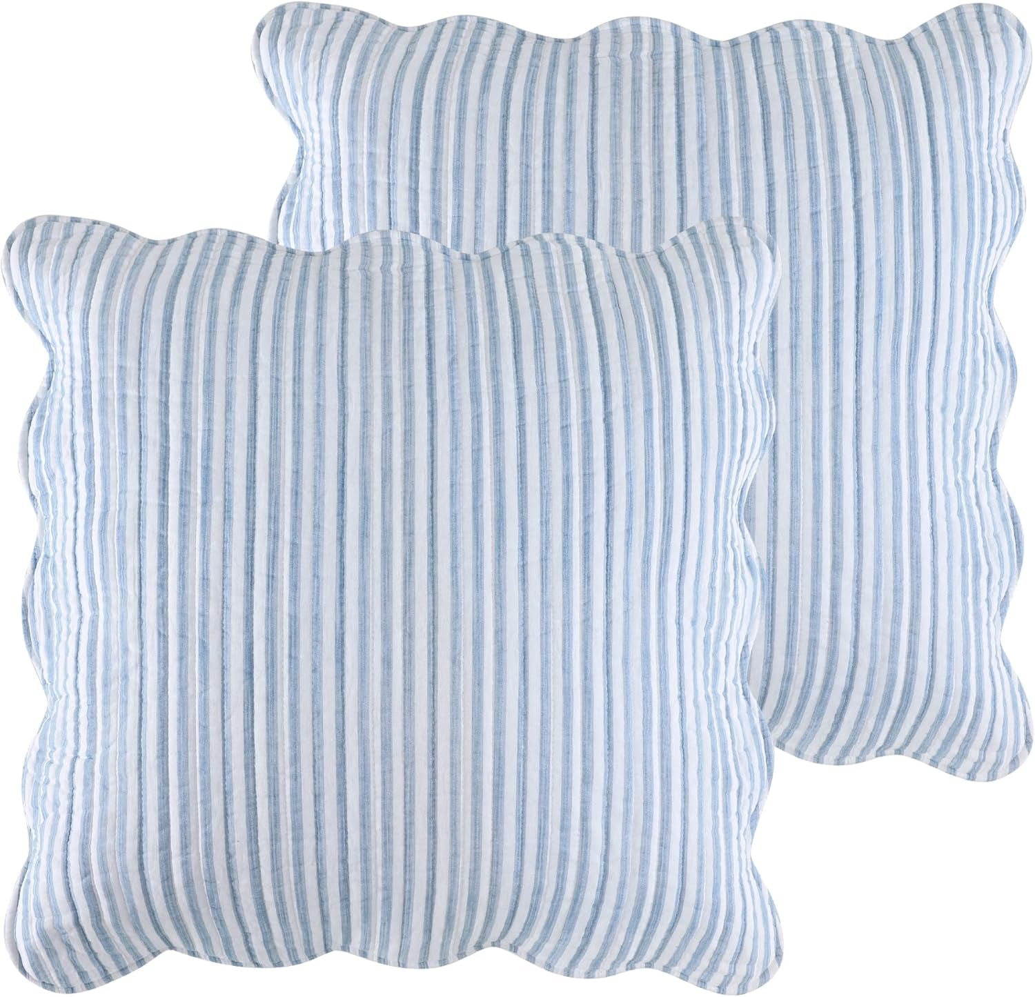 - Martha Stripe - Euro Sham Set of 2 - Stripe - Blue and White - (26X26In.), No Insert - Cotton