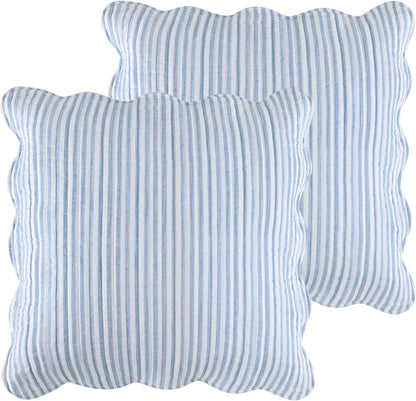 - Martha Stripe - Euro Sham Set of 2 - Stripe - Blue and White - (26X26In.), No Insert - Cotton