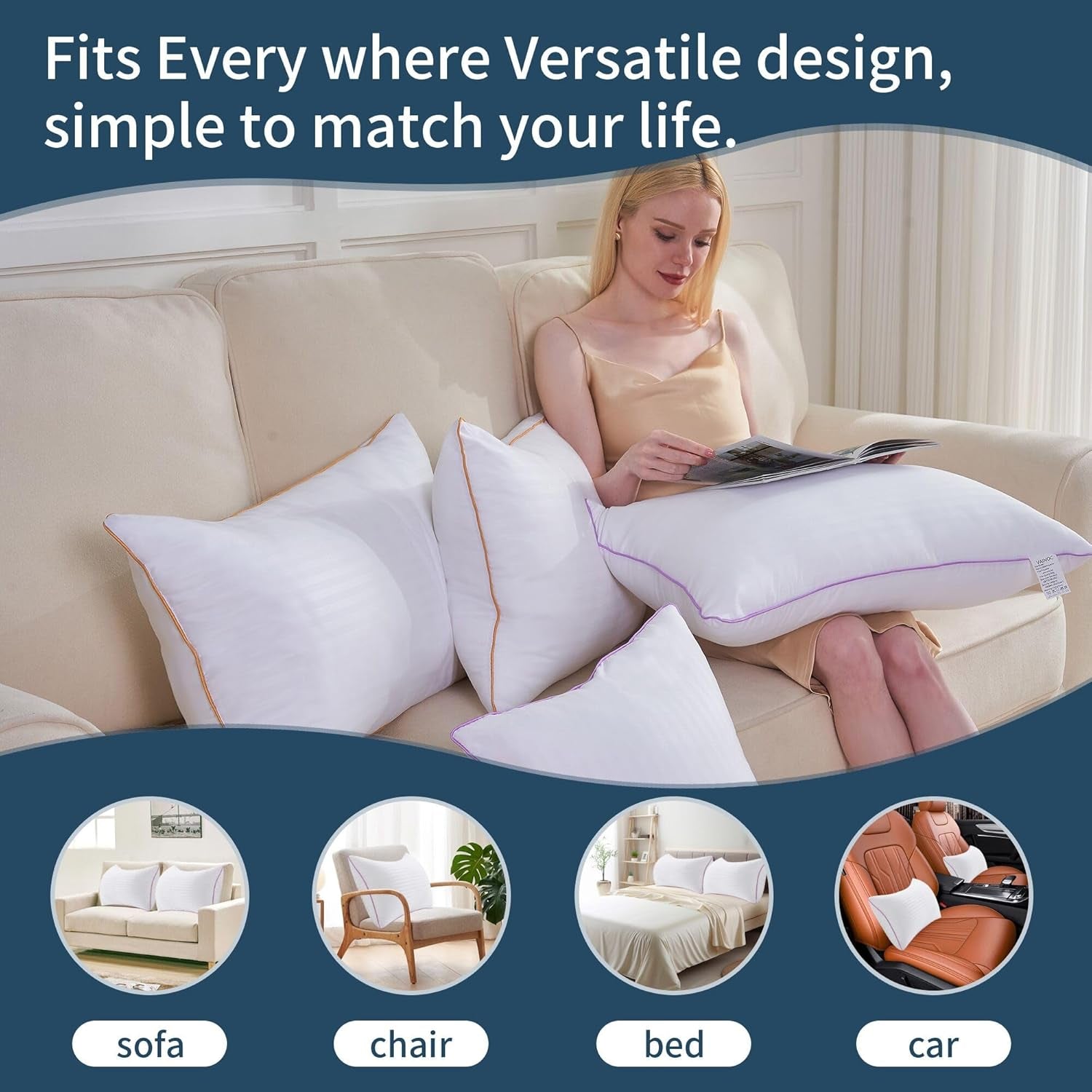 Pillows King Size Set of 2,Breathable Hotel Collection Bed Pillows for Sleeping Medium Soft down Alternative Microfiber Filled,20 X 36 Inches