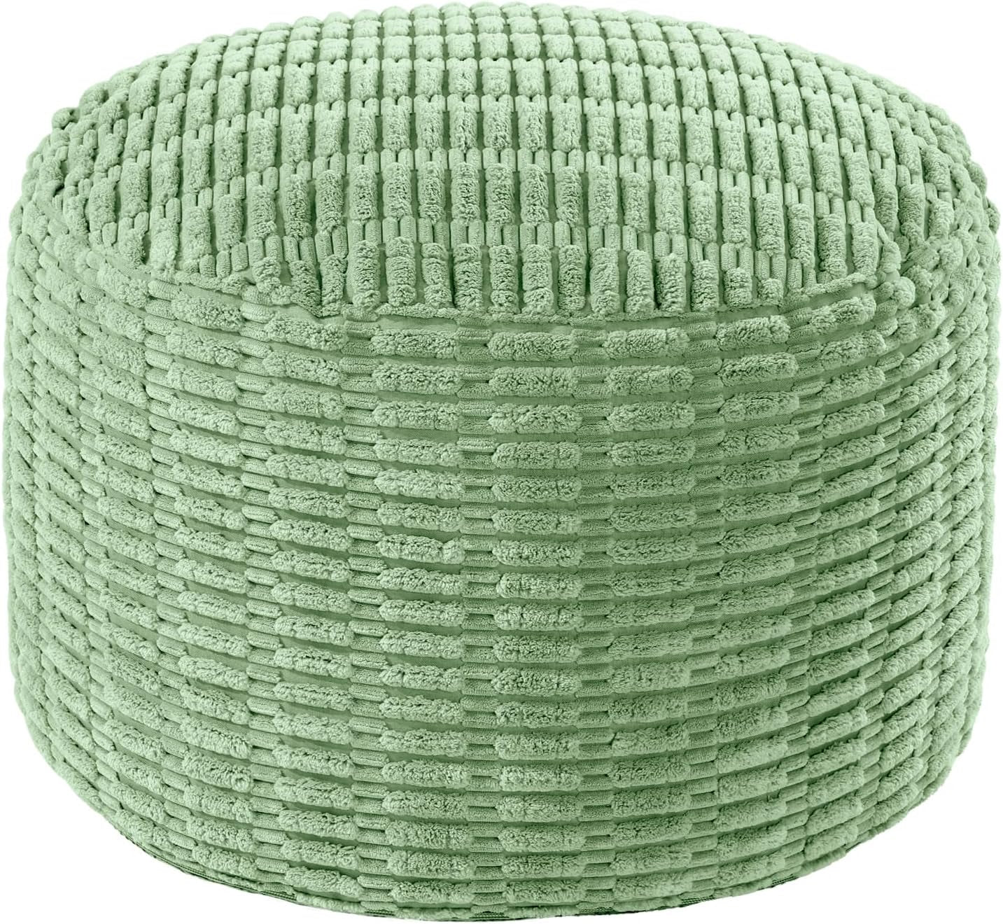 Unstuffed Ottoman Pouf Cover,Round Faux Fur Foot Stool, Fuzzy Chair, Floor Bean Bag(No Filler),Foot Rest with Storage for Living Room, Bedroom, Office, Striped Tufted (Sage Green)
