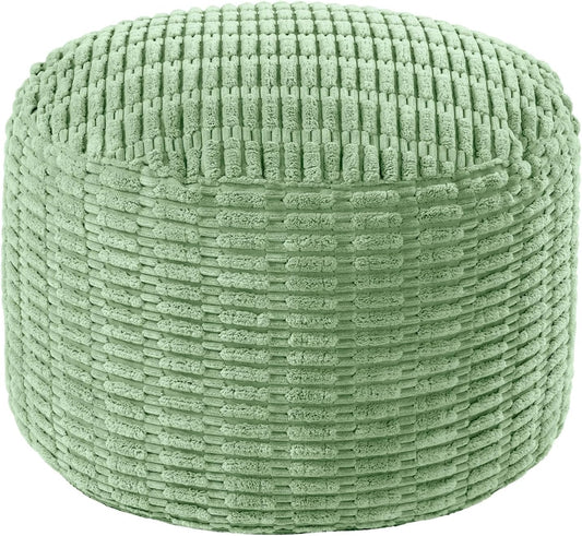 Unstuffed Ottoman Pouf Cover,Round Faux Fur Foot Stool, Fuzzy Chair, Floor Bean Bag(No Filler),Foot Rest with Storage for Living Room, Bedroom, Office, Striped Tufted (Sage Green)