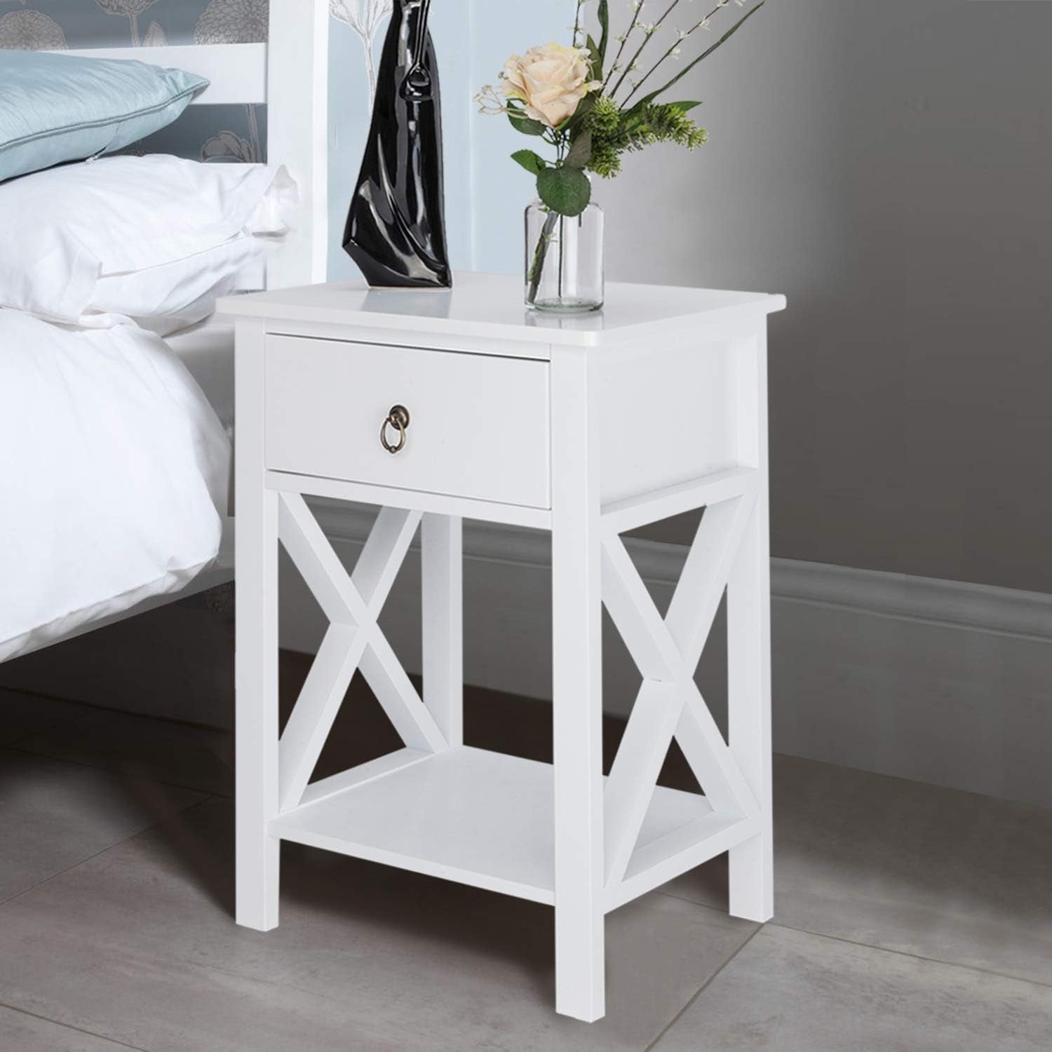 Nightstands Set of 2, Night Stand Set of 2 with Drawer, Small White Farmhouse Nightstand Bedroom, End Table/Bed Side/White Side Table for Small Spaces, Kids Room, Living Room