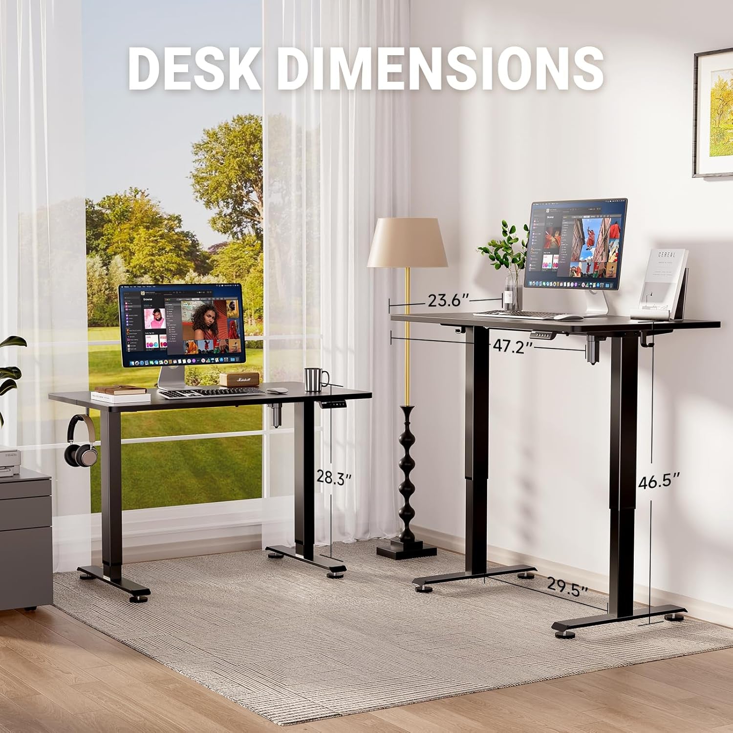 47.2" Standing Desk, Adjustable Height Office Desk with Wood Desktop, Computer Table for Home Work, Study and Gaming, Small Spaces, Modern Furniture, Black
