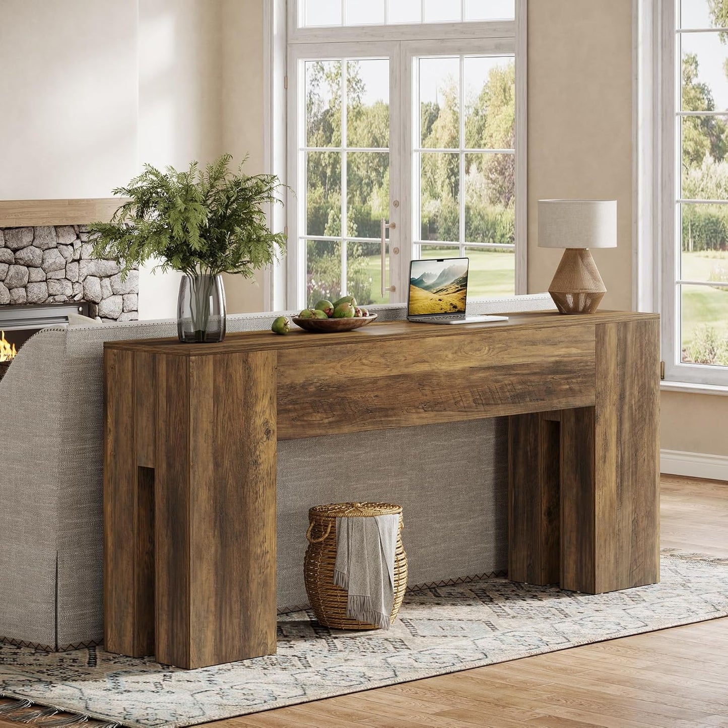 71-Inch Long Console Table for Entryway, Farmhouse Sofa Console behind Couch, Entry Table for Hallway, Foyer, Living Room, Brown