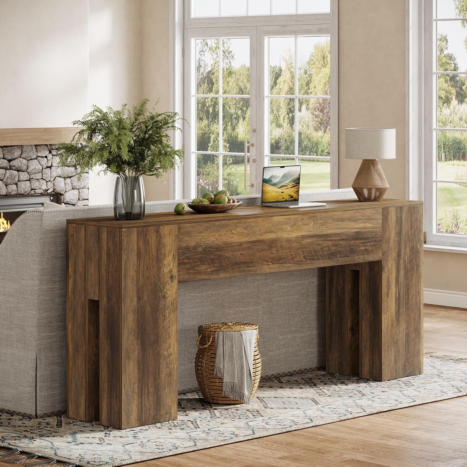 71-Inch Long Console Table for Entryway, Farmhouse Sofa Console behind Couch, Entry Table for Hallway, Foyer, Living Room, Brown