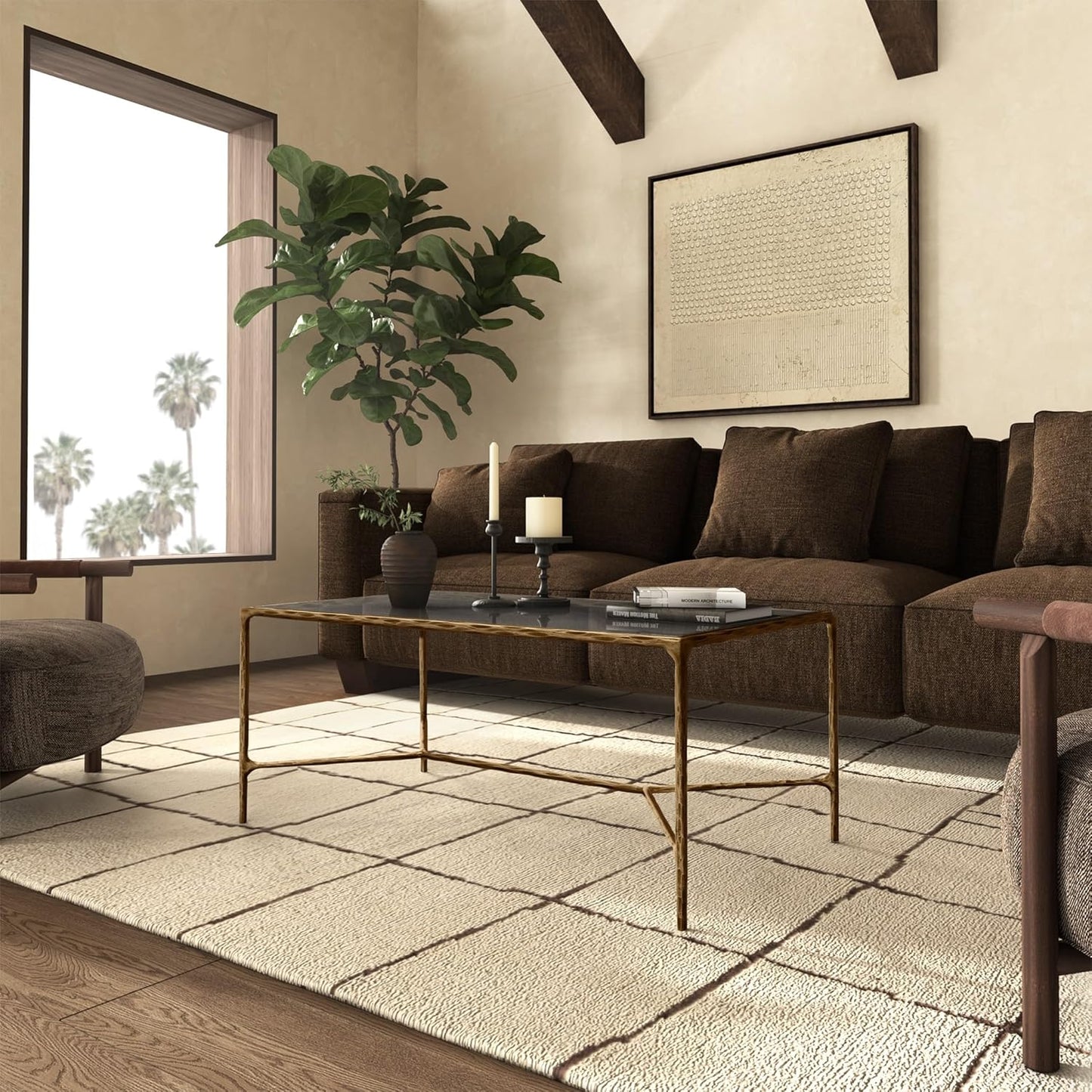 Couture Collection Jessa Brass Metal/Glass Top Rectangle Coffee Table (Fully Assembled)