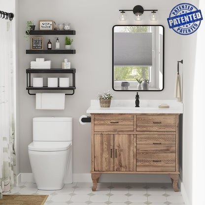 Bathroom Floating Shelves over Toilet - Wall Mounted Shelf Toilet Paper Storage Farmhouse 16 Inch Set of 3, Black (027-40B3)
