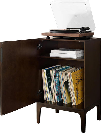 Asher Record Player Stand with Storage for Vinyl Records, Dark Brown