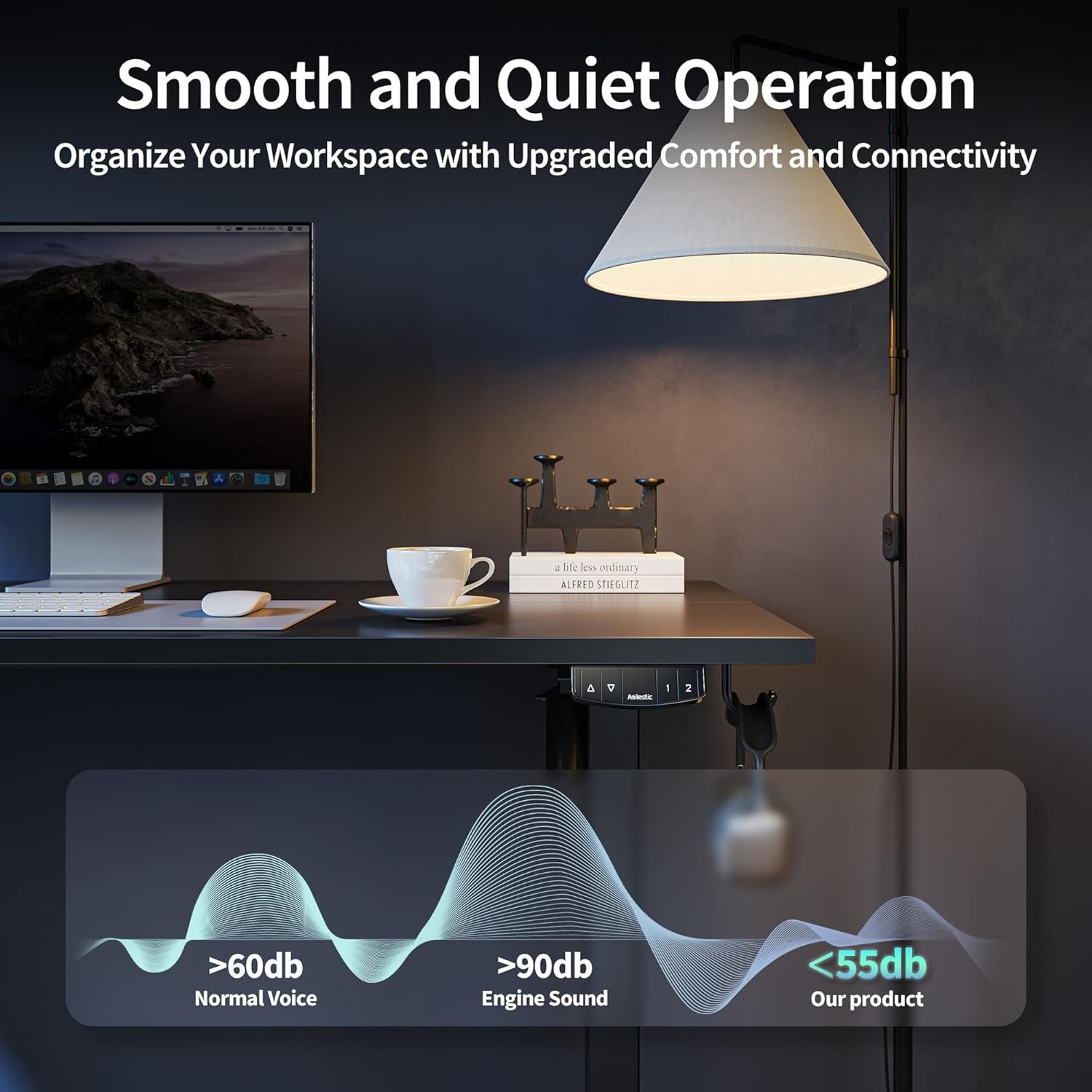 Electric Standing Desk, 63 X 24 Inches Height Adjustable Desk, Sit Stand up Desk for Work Office Home, Ergonomic Rising Computer Table with Memory Preset, Dark Walnut