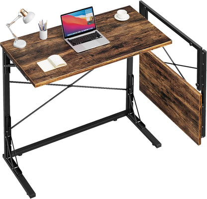 31.5" Folding Desk, Foldable TV Tray Table for Eating on Couch, Extra Large TV Dinner Trays, Portable Fold Computer Writing Desk Table for Home Office, Rustic Brown