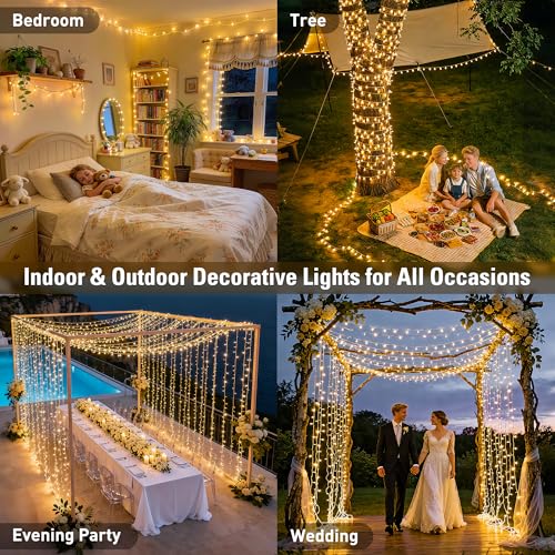 168FT 600 LED String Lights for Outside Clear Wire, Warm White Christmas Lights Outdoor Waterproof, Tree Lights Outdoor Plug in for Patio Wedding Party Holiday Christmas Bedroom Pergola Decor
