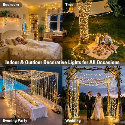168FT 600 LED String Lights for Outside Clear Wire, Warm White Christmas Lights Outdoor Waterproof, Tree Lights Outdoor Plug in for Patio Wedding Party Holiday Christmas Bedroom Pergola Decor