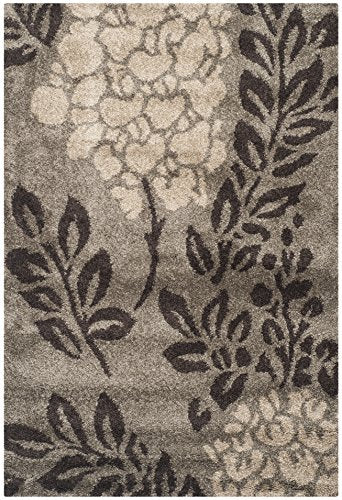 SAFAVIEH Florida Shag Collection Area Rug - 5'3" x 7'6", Smoke & Dark Brown, Floral Design, Non-Shedding & Easy Care, 1.2-inch Thick Ideal for High Traffic Areas in Living Room, Bedroom (SG456-7928)