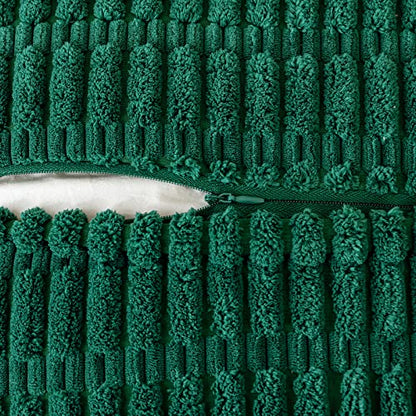 Christmas Green Corduroy Decorative Throw Pillow Covers Pack of 2 Soft Striped Pillows Pillowcases with Broad Edge Winter Modern Boho Home Decor for Couch Sofa Bed Spring 20x20 Inch