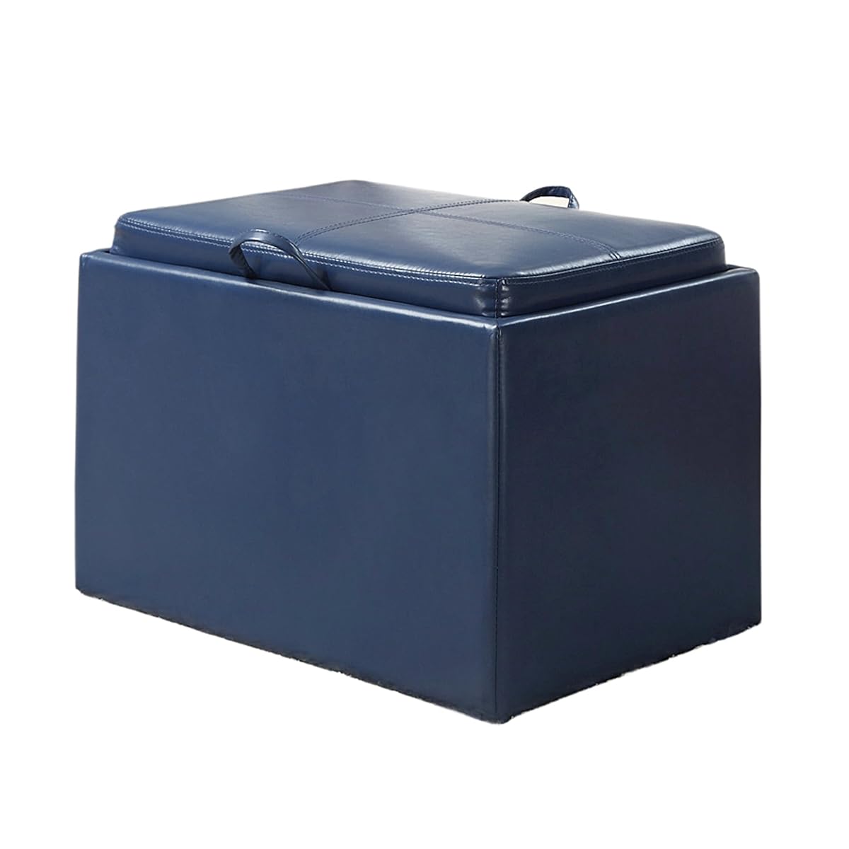 Designs4Comfort Accent Storage Ottoman 22.75" - Modern Foot Stool with Decorative Tray for Living Room, Dining Room, Office, Blue Faux Leather
