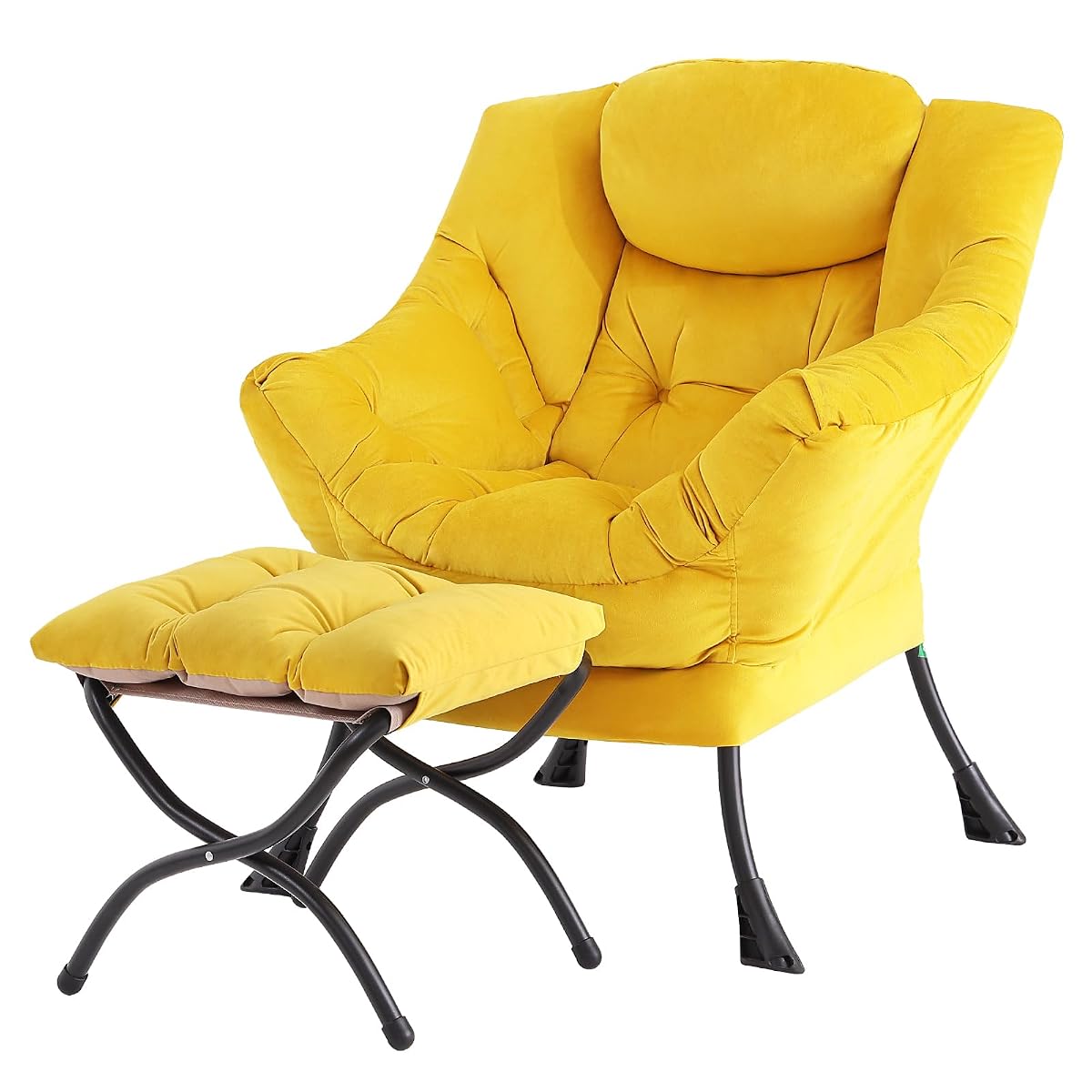 Lazy Chair with Ottoman, Yellow Modern Large Accent Armchair, Comfy Leisure Sofa Reading Chair with Footrest for Bedroom, Living Room, Dorm Rooms, Garden, Velvet Yellow