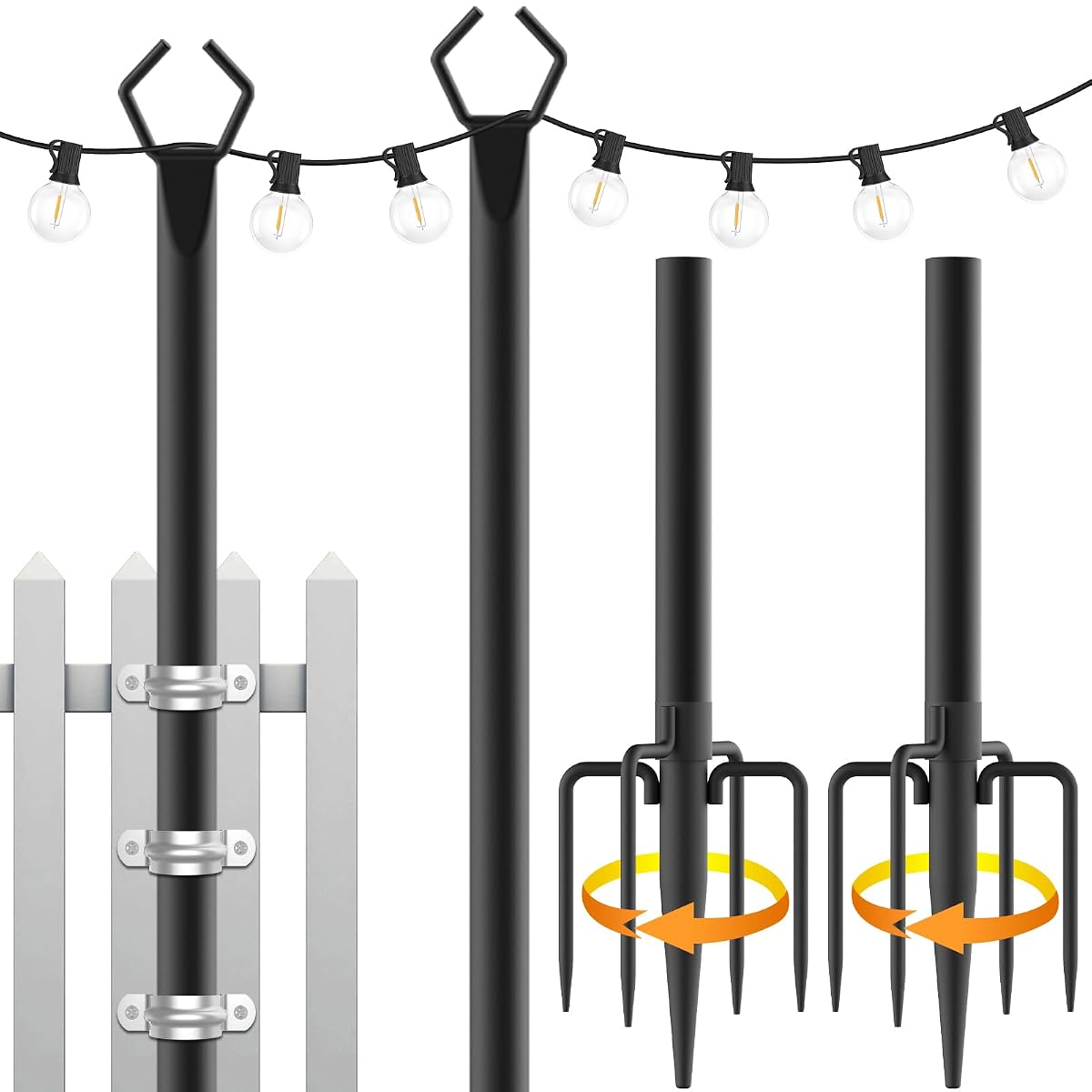 2 Pack String Light Poles,10 Ft Light Poles for Outside String Lights,Outdoor Lights Pole with Fork,Metal Poles Stand for Patio Deck Backyard (10FT 2 Pack)