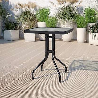 Barker 23.5" Square Indoor/Outdoor Tempered Glass Patio Side Table, Outdoor Patio Table for Commercial or Residential Use, Clear/Black