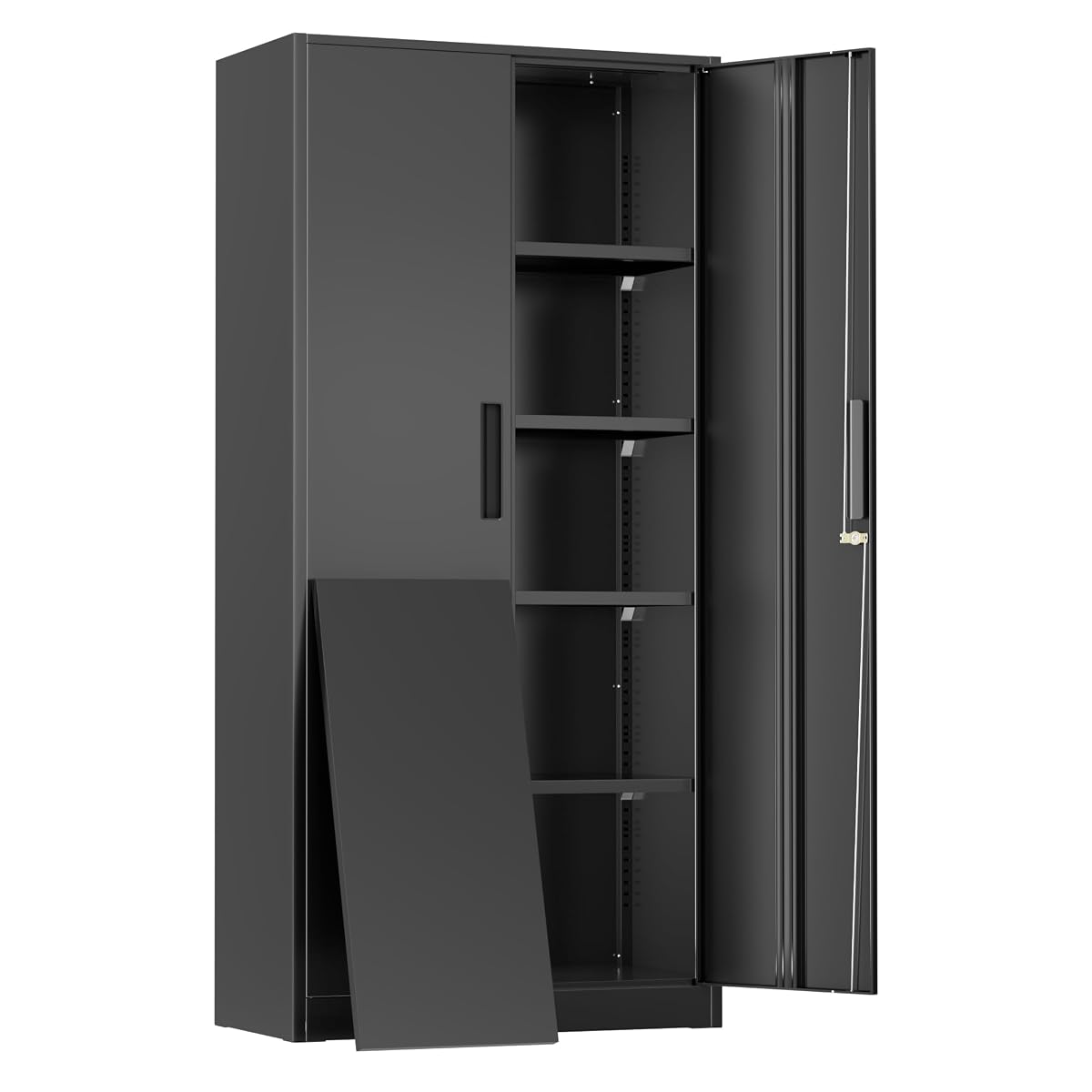 Metal Cabinet, 72" Black Locking Metal Storage Cabinet with 2 Doors and 4 Adjustable Shelves, Lockable Garage Storage Cabinets for Home Office, Garage, Kitchen, Living Room