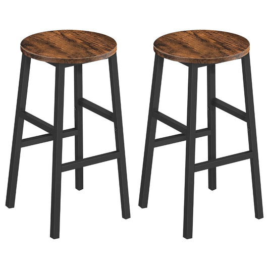 Bar Stools, Set of 2 Round Bar Chairs with Footrest