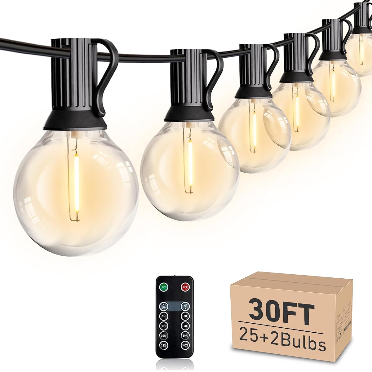 LED 30FT Outdoor String Lights with Remote Waterproof Patio Lights Dimmable 27