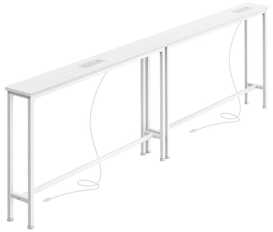 5.7 Inch Narrow Console Table with Outlet, Sofa Tables, Total Length 78.8'', Behind Couch Table, Long Entryway Tables with Charging Station, for Living Room, White