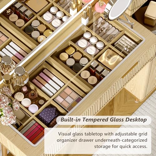 47" Vanity Desk with 5X Magnifying Mirror & 3-Color LED Light, view 7