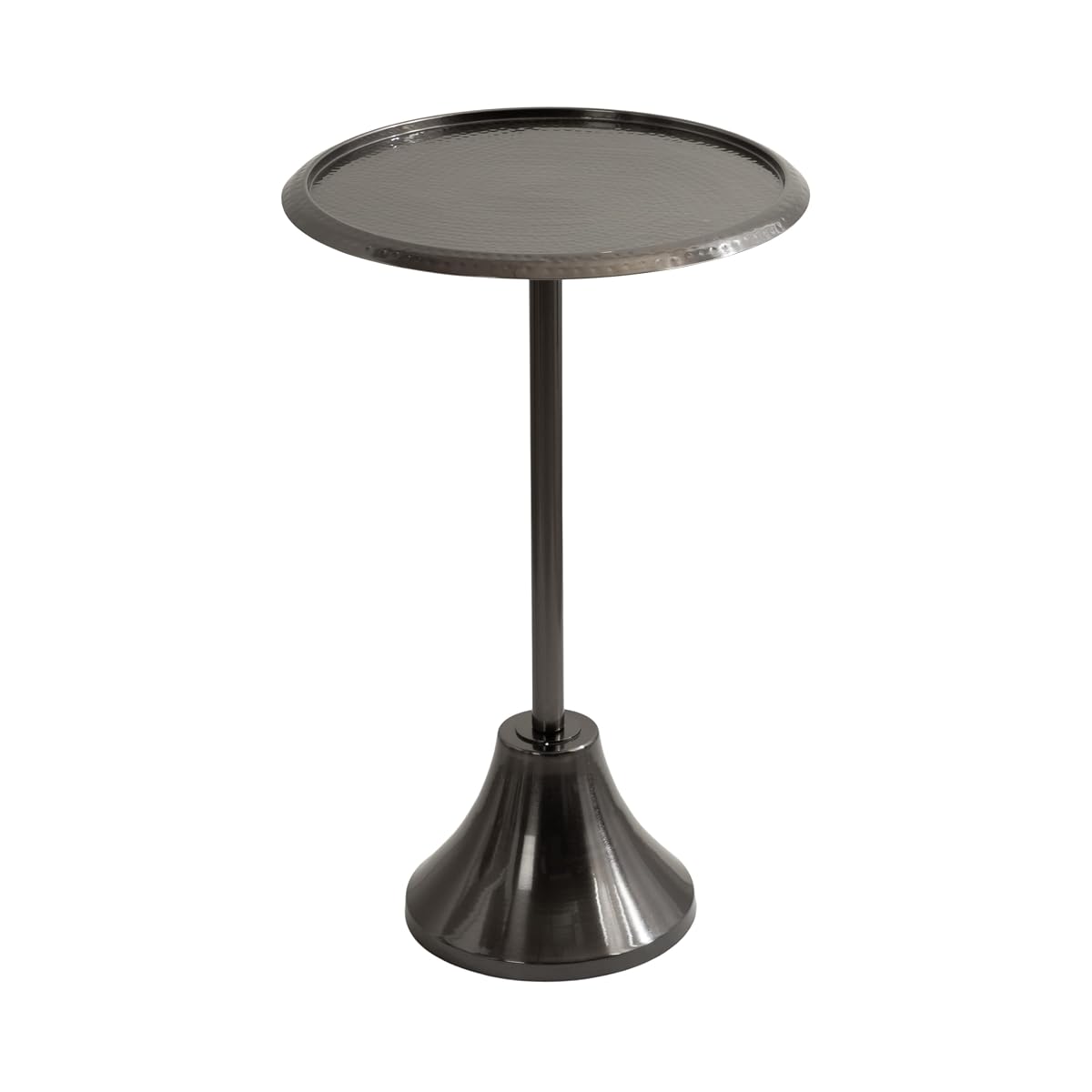 Sanzo Modern Pedestal Side Table, 15 x 15 x 24, Gray Gunmetal, Decorative End Table with Hammered Tabletop for Use as a Bedroom Nightstand or Living Room Accent Table