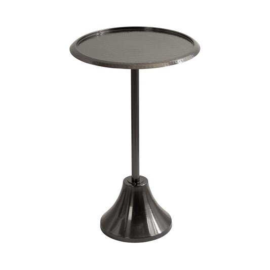 Sanzo Modern Pedestal Side Table, 15 x 15 x 24, Gray Gunmetal, Decorative End Table with Hammered Tabletop for Use as a Bedroom Nightstand or Living Room Accent Table