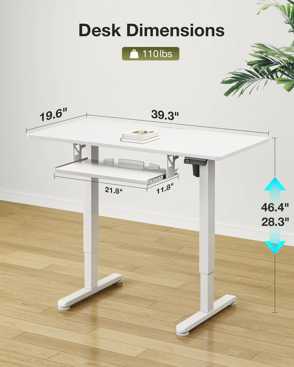 Electric Standing Desk with Keyboard Tray, 40 Inch Height Adjustable Small Table, Sit Stand Table, Writing Computer Desk for Home, Office, Workstation, White