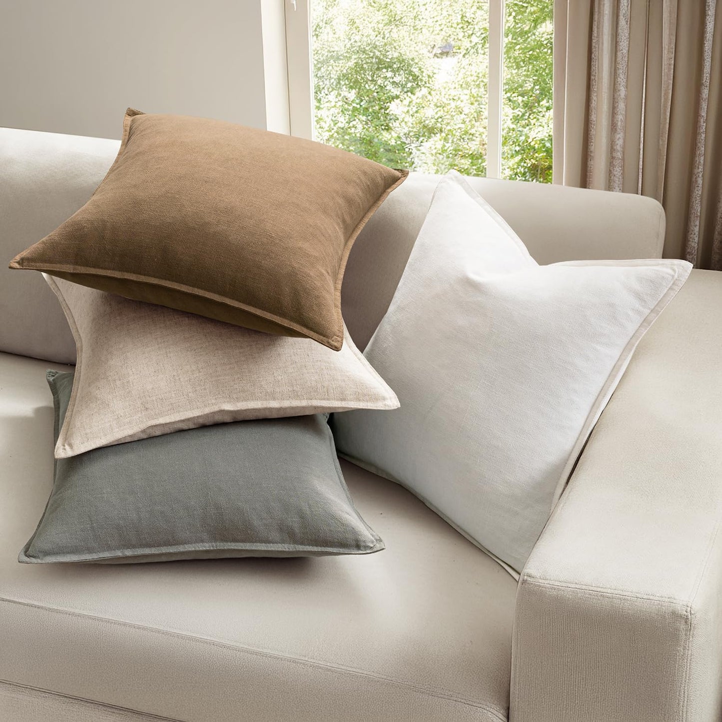 Neutral Linen Pillow Covers Pack of 4 Decorative Natural Solid Throw Pillow Covers Soft Accent Boho Farmhouse Couch Pillowcases Modern Home Decors for Living Room Bed Sofa 18X18 Inch