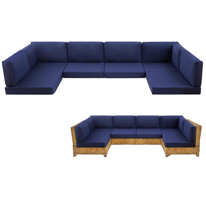 14-Piece Patio Furniture Cushions Set, Replacement Outdoor Cushions for 6-Seat Patio Sectional, Waterproof & Fade Resistant Deep Seat Cushion for Outdoor Sofa, Navy Blue