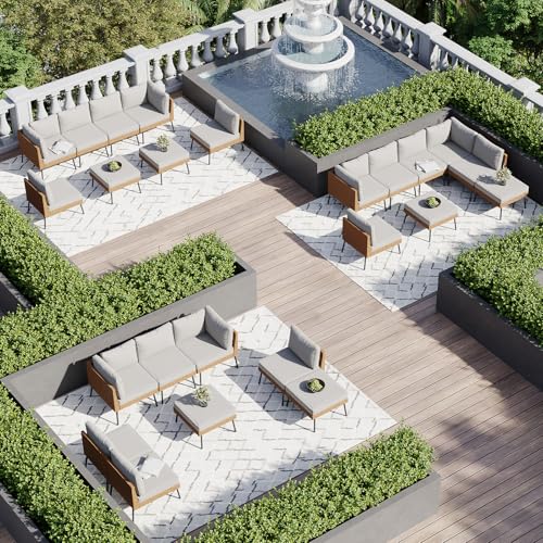 8 Piece Patio Furniture Set, 8 Seats Outdoor Sectional Sofas with Thick Cushion, Wicker Outdoor Patio Furniture Set with Ottomans for Party, Garden, Backyard, Grey