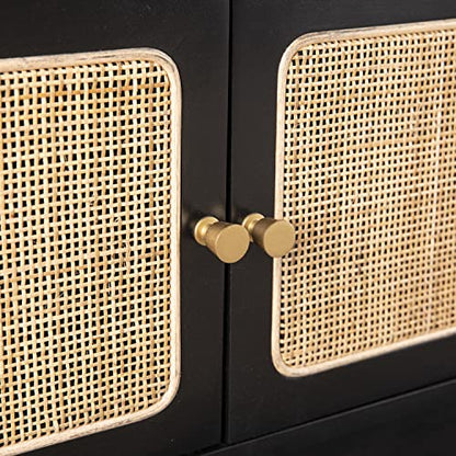 Mursley Media Cabinet with Storage - Transitional Design, Black Rattan - Ideal for Living Room, Family Room (MS1222613)