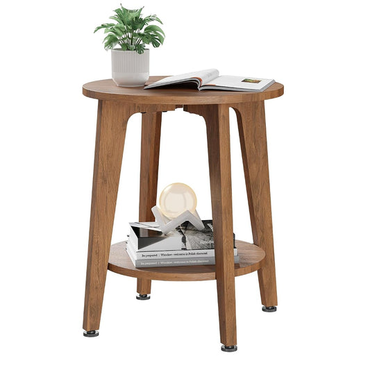 Round Side Table, Small End Table, Nightstand Bedside Table with Tapered Legs, for Living Room, Rustic Walnut