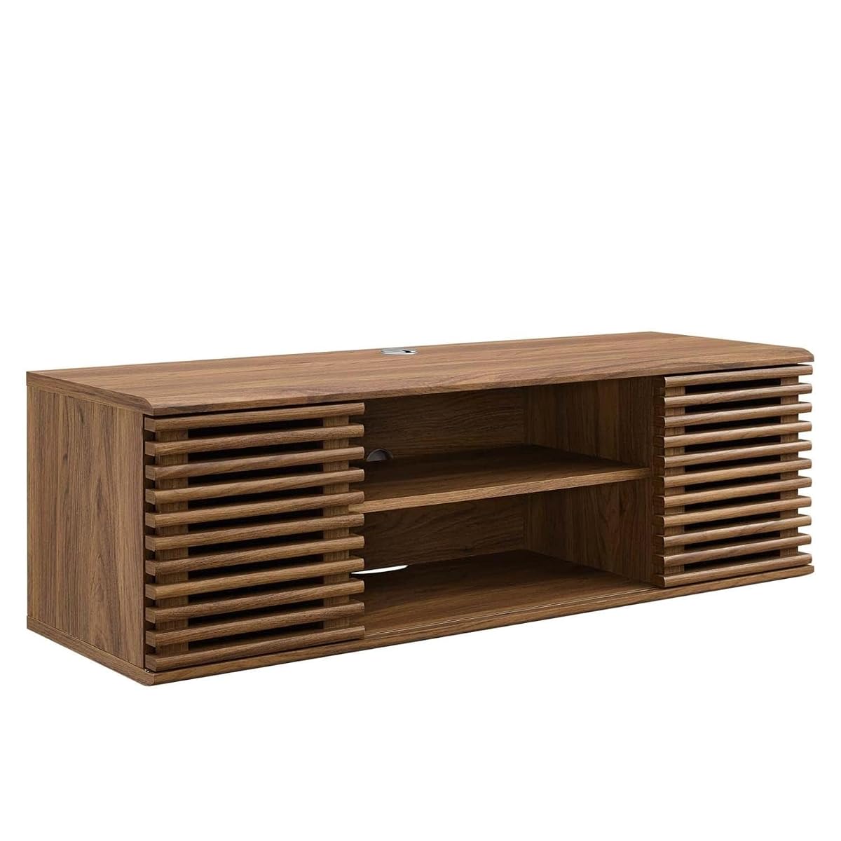 Render 46" Mid-Century Modern Wall Mount Media Console TV Stand, 46 Inch, Walnut